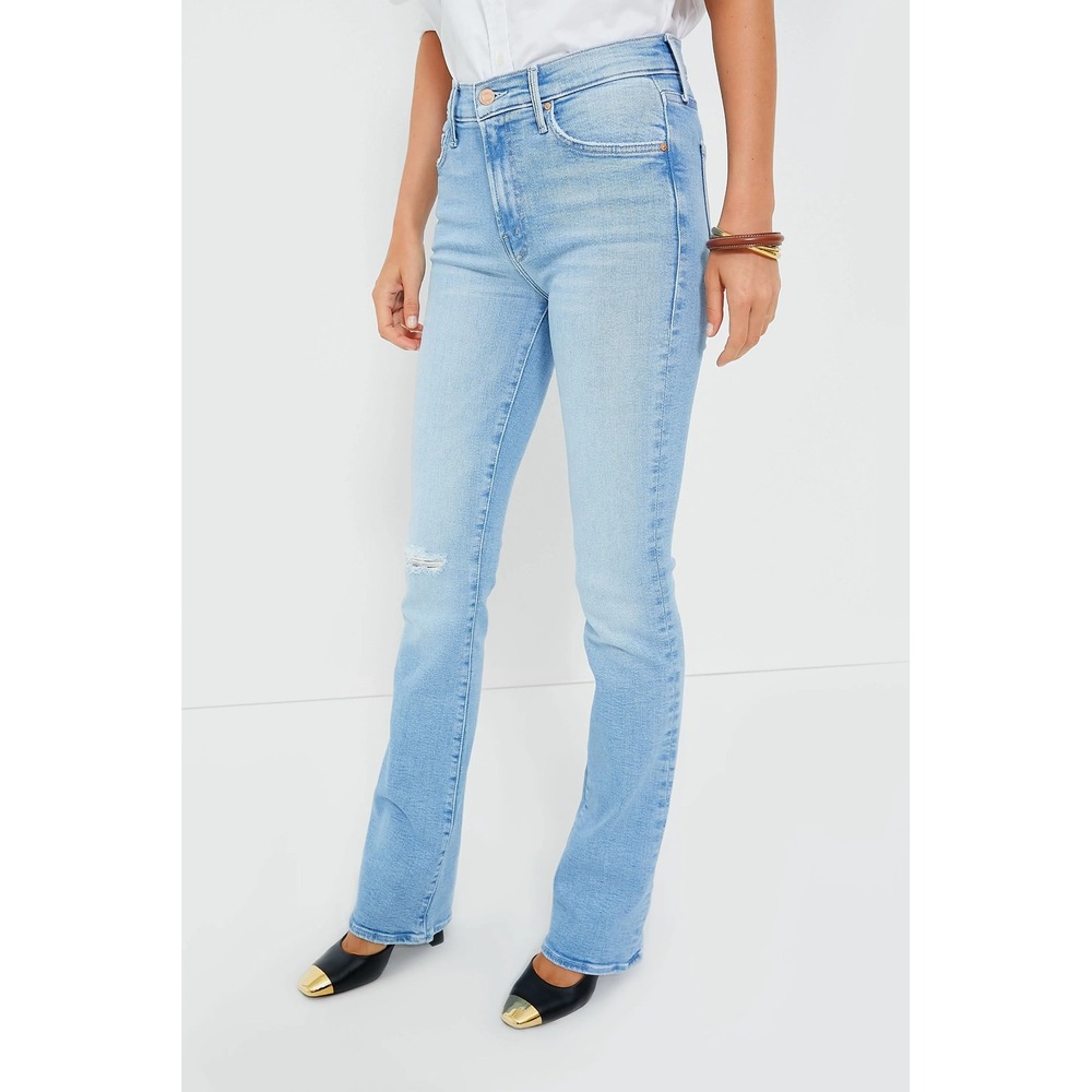 Mother The Outsider Heel Jeans Cat Daddy-O Light Wash Slim Flare Sz29 Distressed